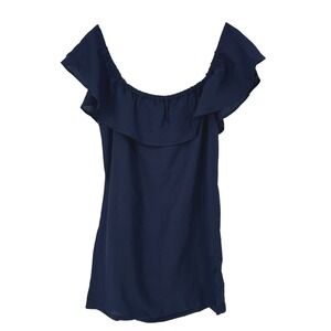 Tommy Bahama St. Lucia‎ Ruffle Navy Blue Dress Casual XS Linen Resort Vaca